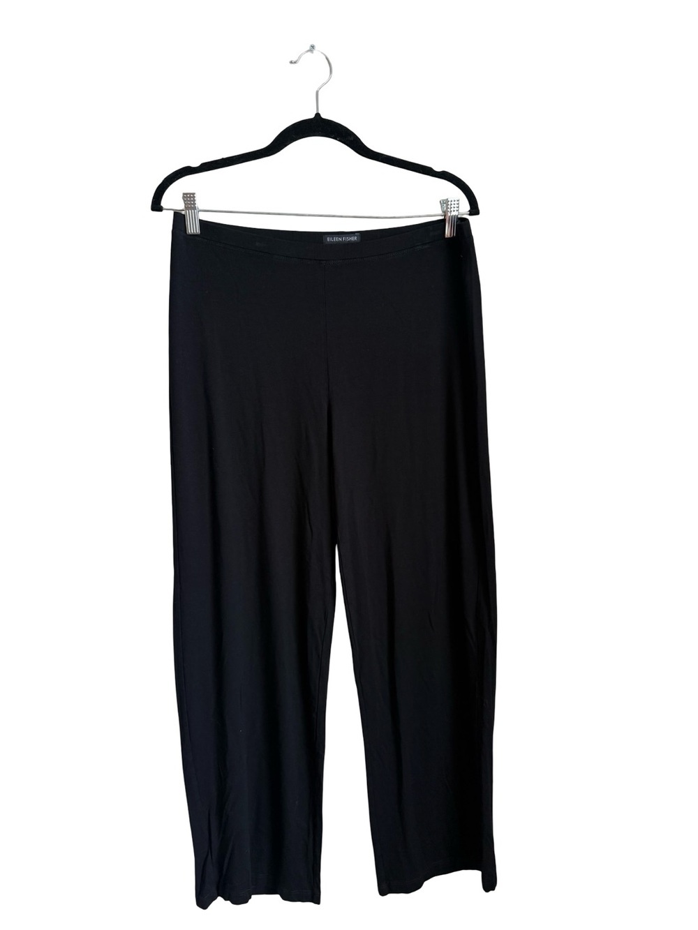 Eileen Fisher Black Viscose Jersey Casual Pull-On Straight Leg Pants Small